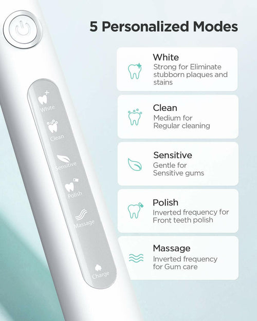 Electric Toothbrush USB Rechargeable 6 Brush Heads 5 Modes Timer